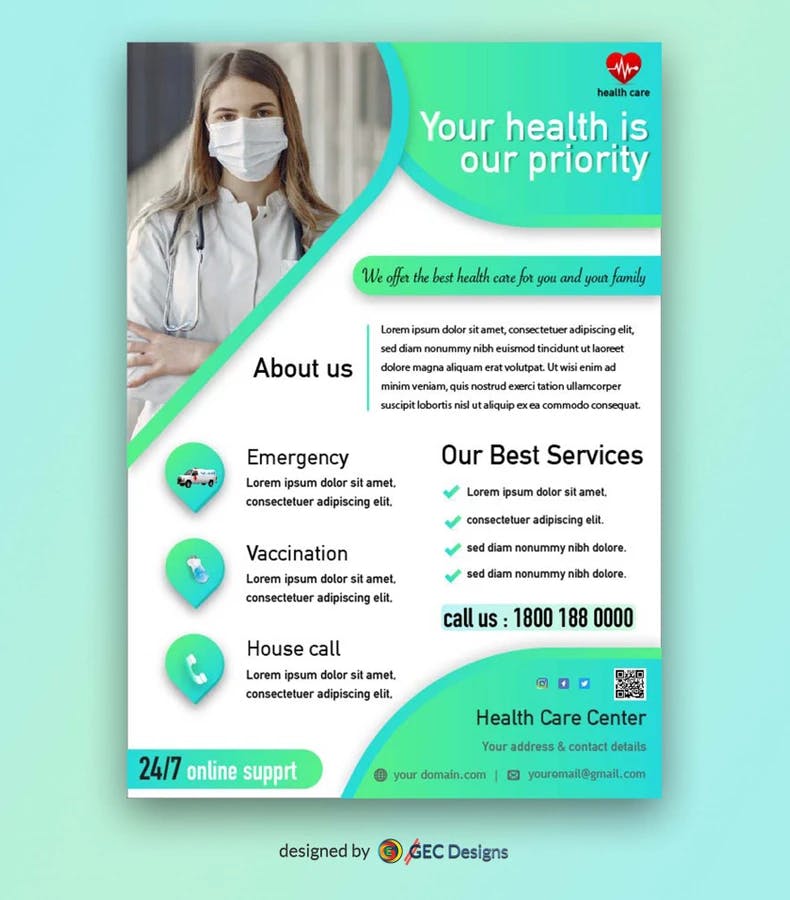 Medical Clinic promotional flyer design in vector