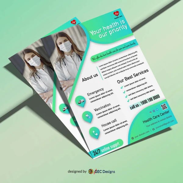 Medical Clinic promotional flyer design in vector