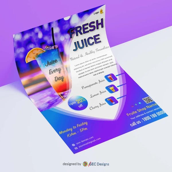 Mocktail fresh fruit juice flyer design