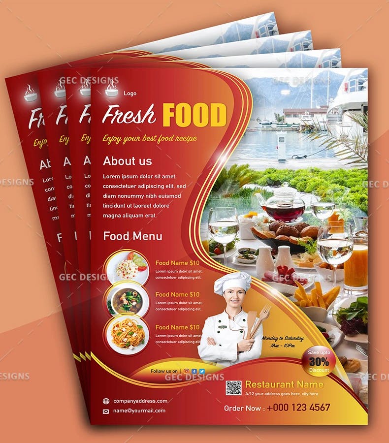 Modern fresh food restaurant flyer template