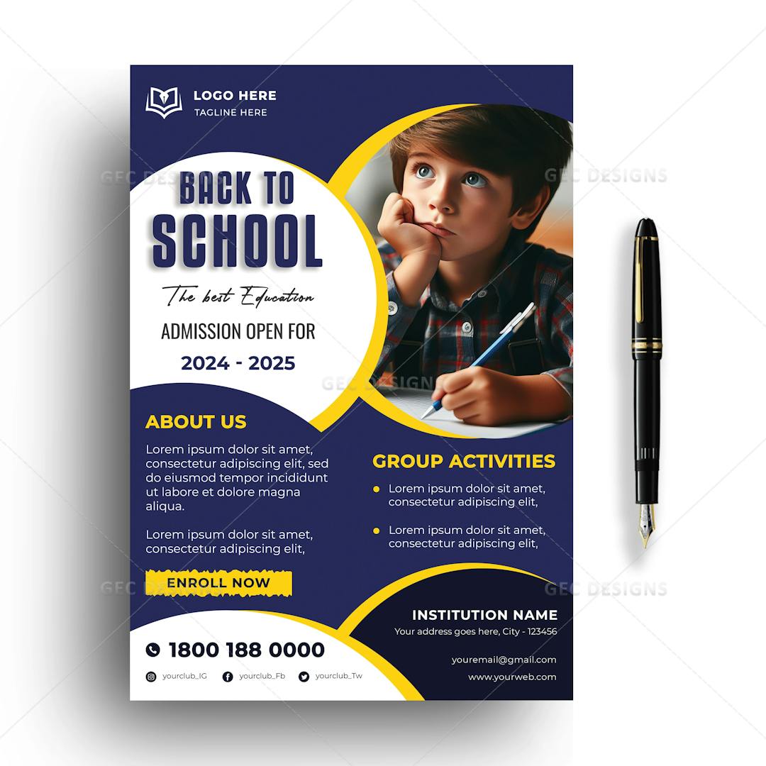 Navy Blue School Admission Open Promo Flyer Template