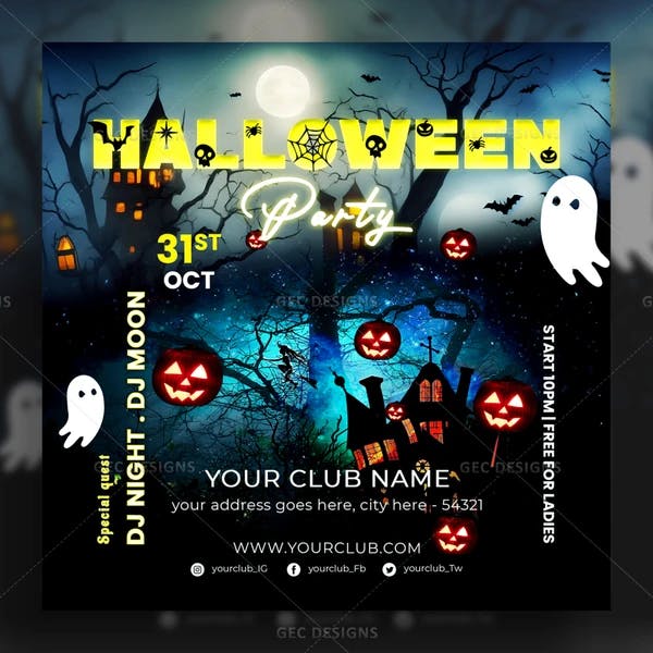 Night club party Halloween flyer template