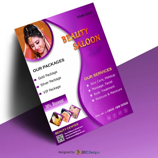 Purple Beauty salon flyer template