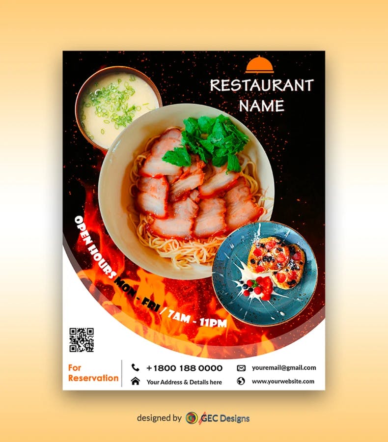 Restaurant flyer template with large image