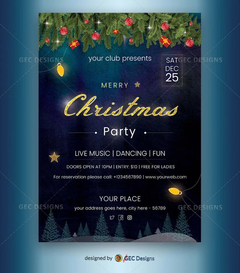Royal blue Merry Christmas flyer template