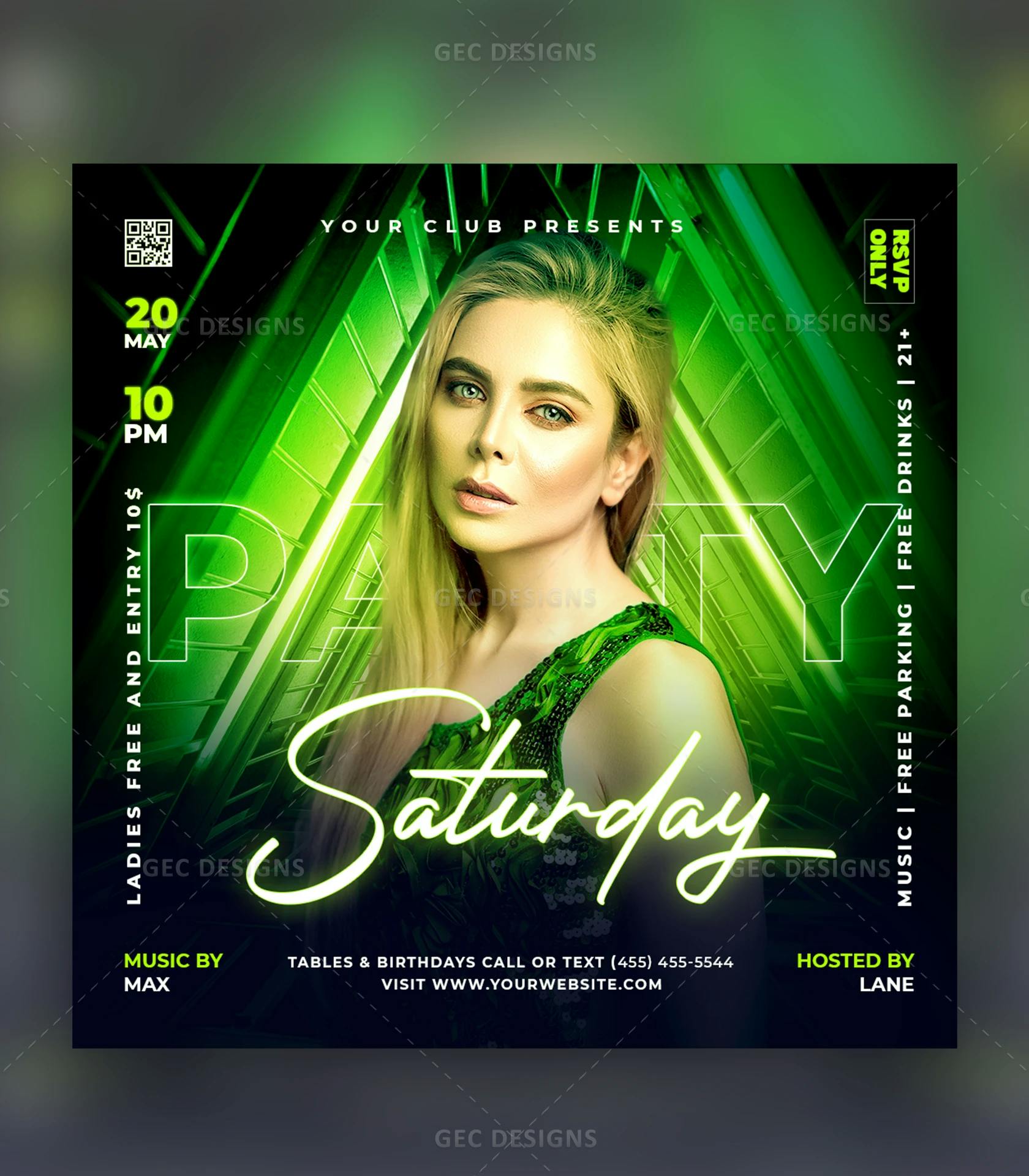 Saturday night party flyer with gradient triangle background