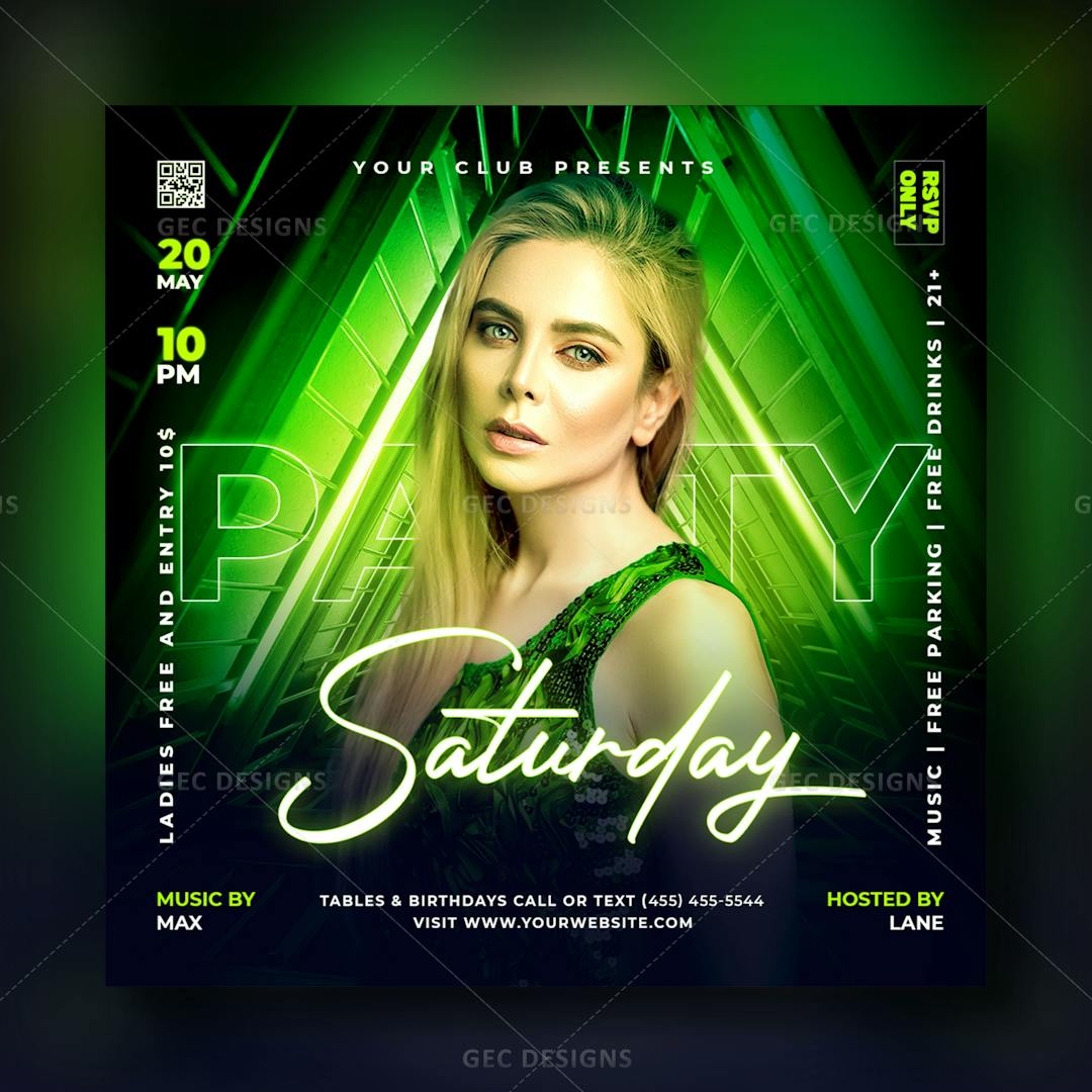 Saturday night party flyer with gradient triangle background