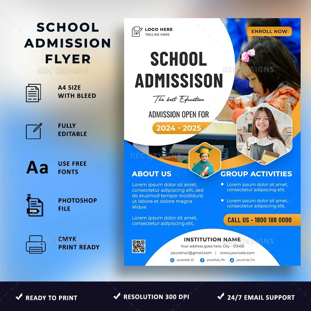 School admission promotion flyer design in sky blue