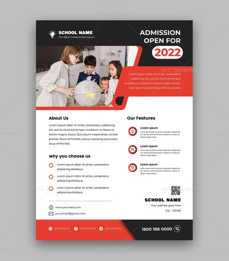 School advertisement flyer for admission open