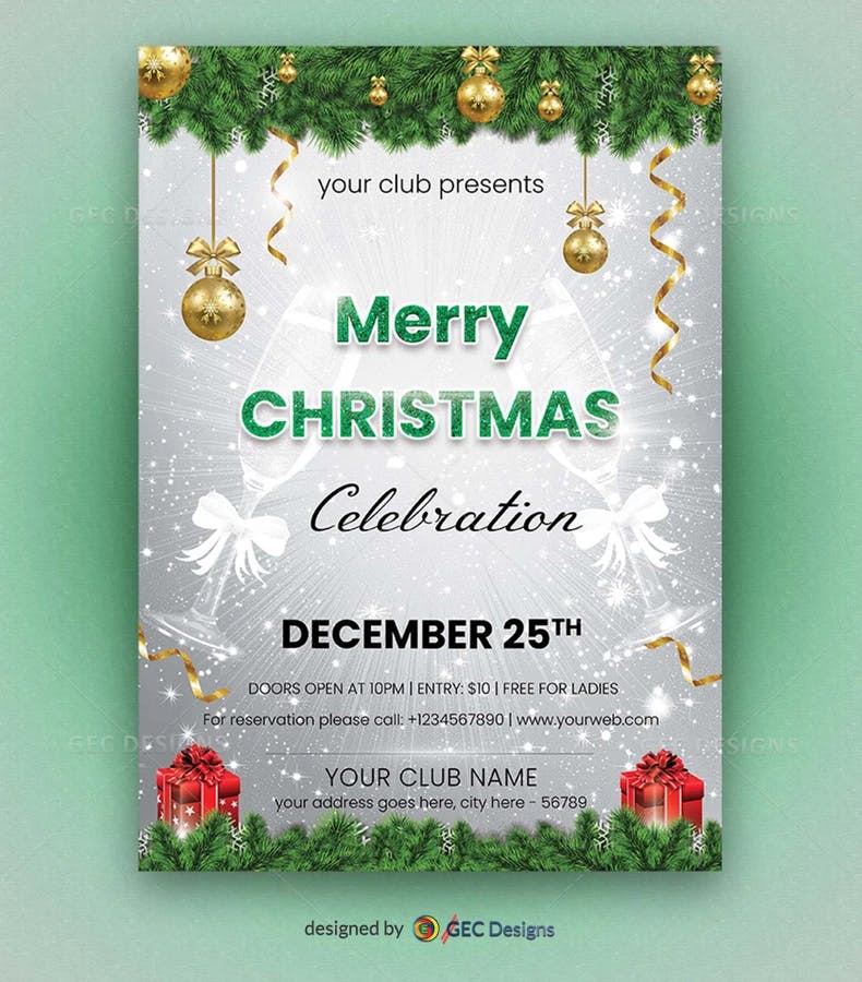Snow white Merry Christmas flyer template