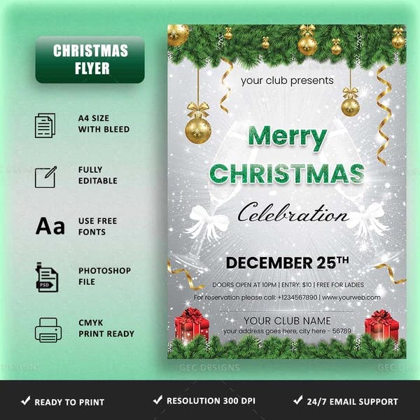 Snow white Merry Christmas flyer template