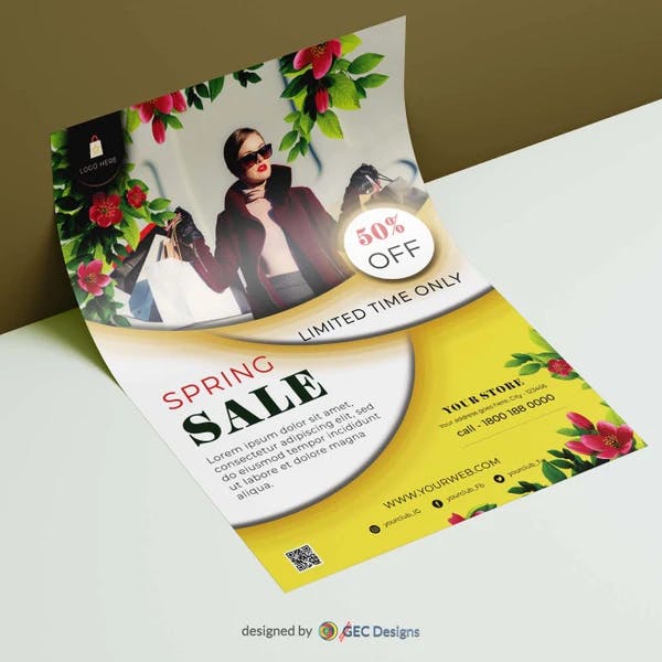 Spring fashion sale promotion flyer template