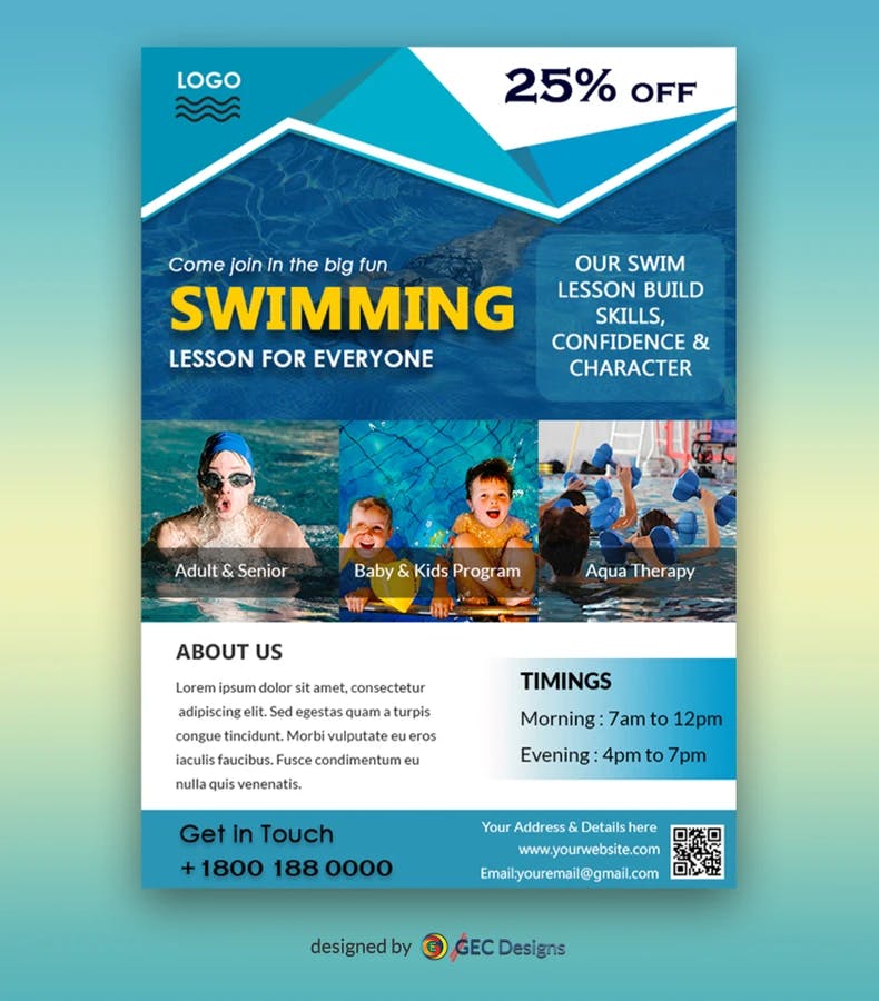 Big Fun Swimming Lessons flyer Template
