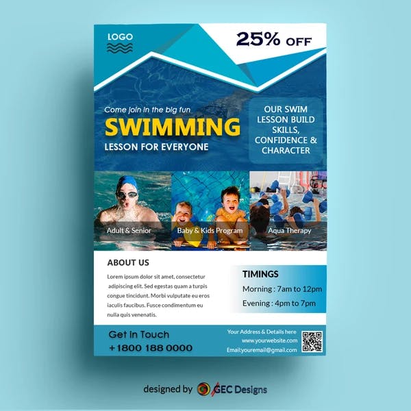 Big Fun Swimming Lessons flyer Template
