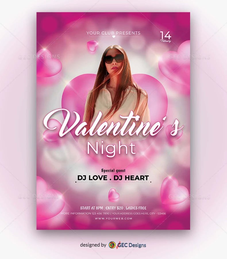 Valentine night party flyer animated template