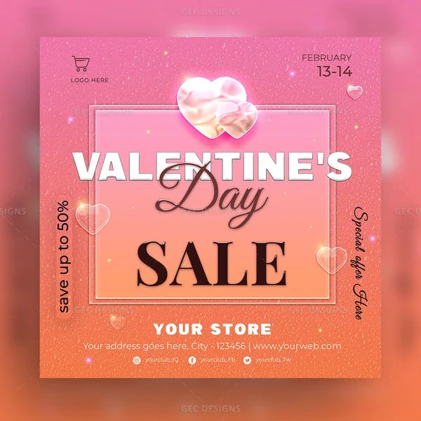Valentine's Day sale promotion flyer template