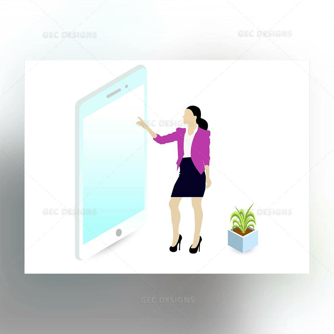 Businesswoman doing presentation isometric illustration