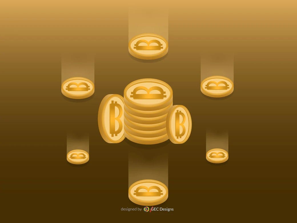 Floating bitcoin isometric vector illustration
