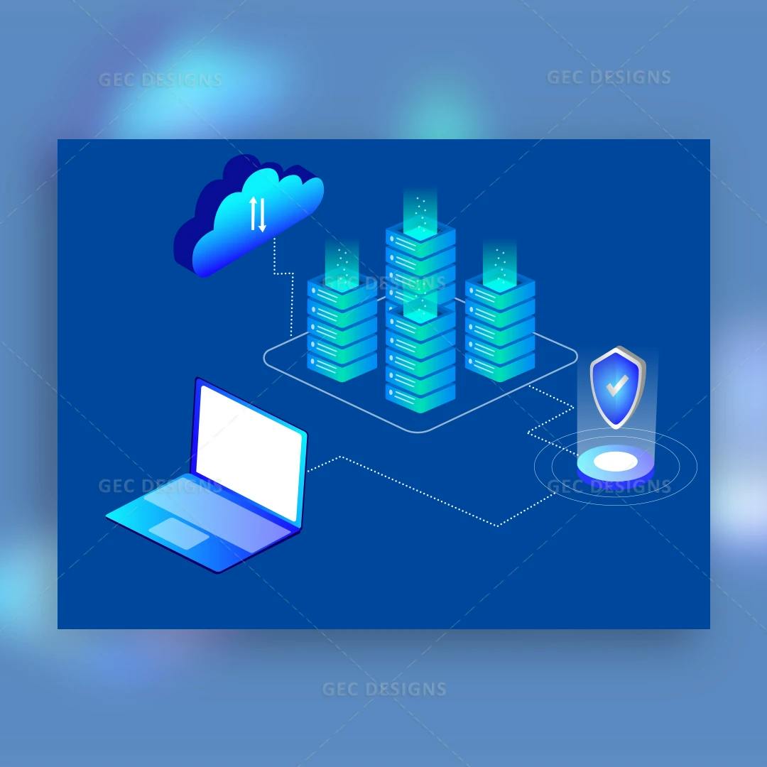Fortified Cloud Storage Isometric Illustration of Server Security