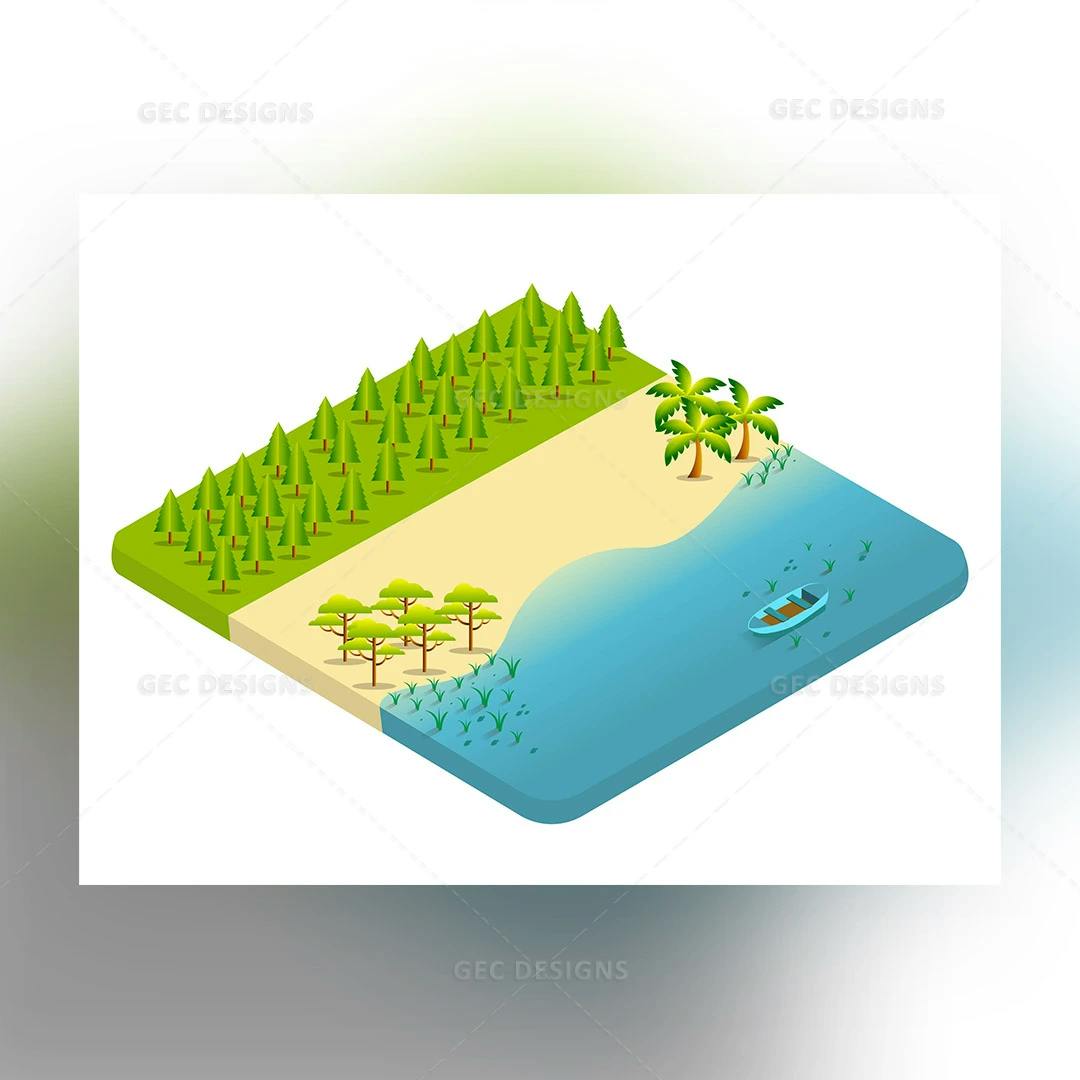 Isometric beach vector concept illustration