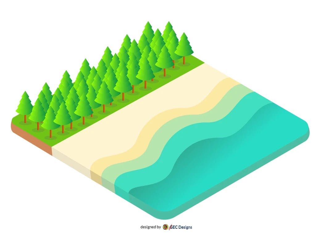 Isometric beach vector graphics illustration