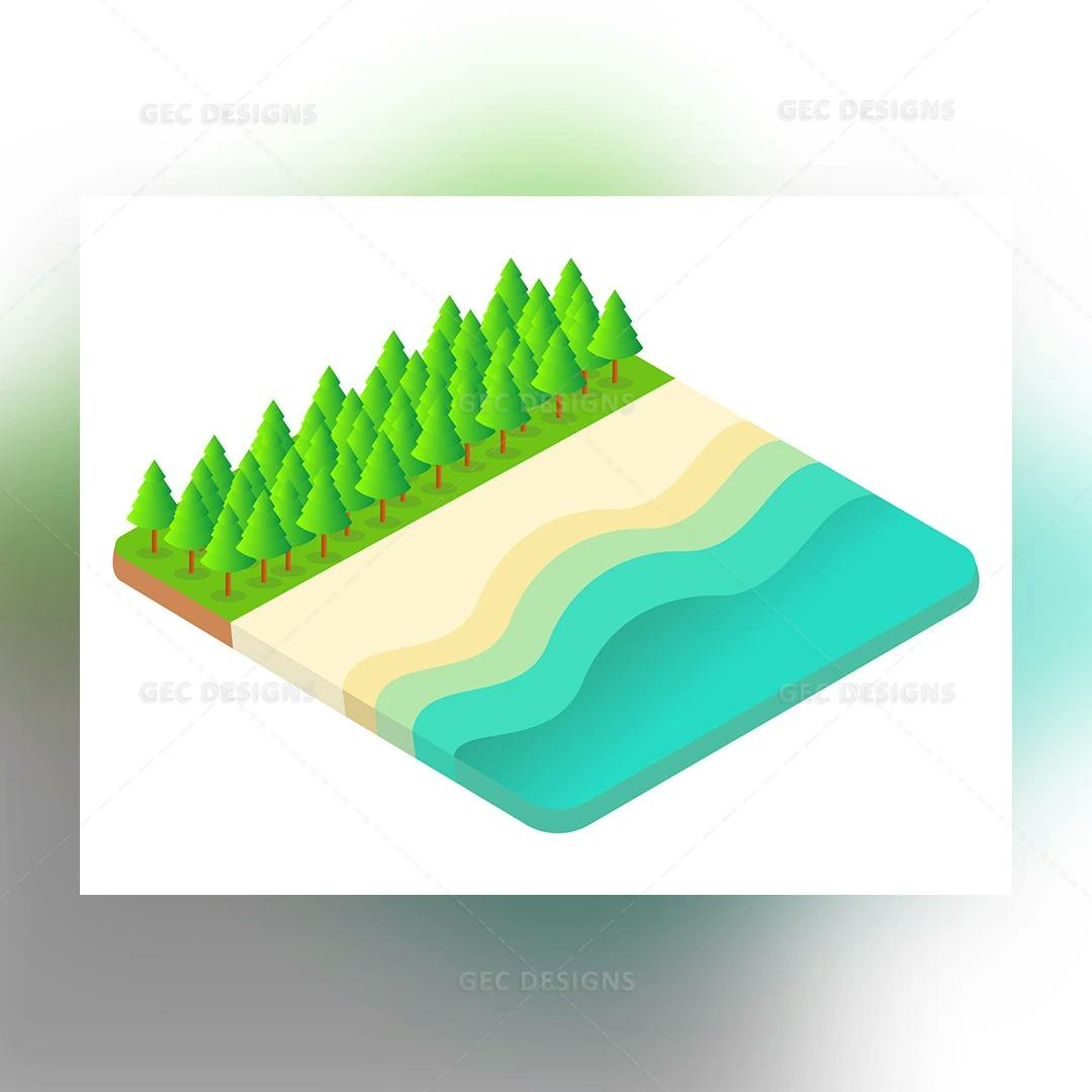 Isometric beach vector graphics illustration