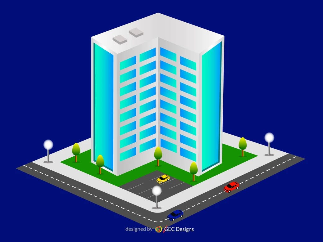 Isometric city-building model illustration #001