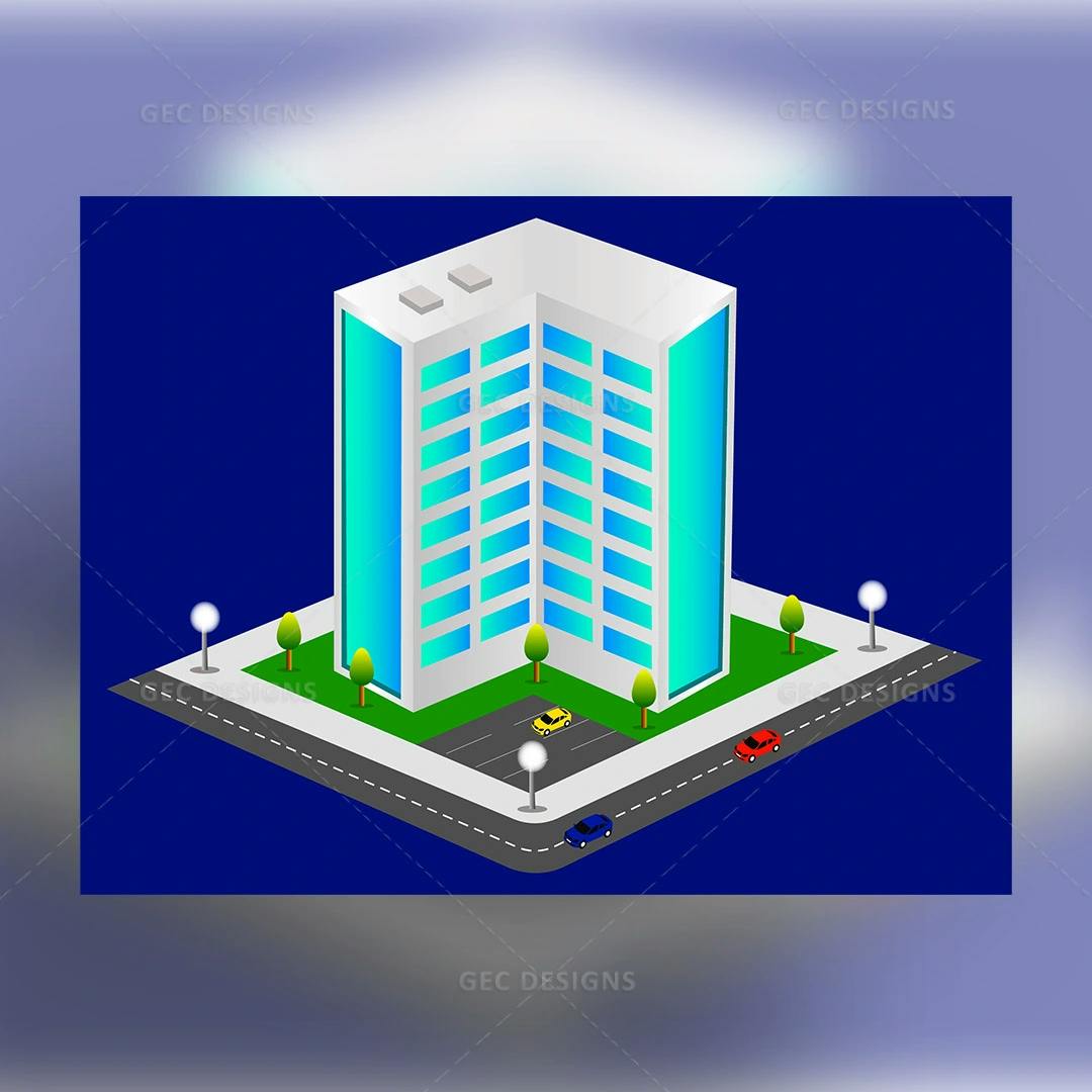 Isometric city-building model illustration #001