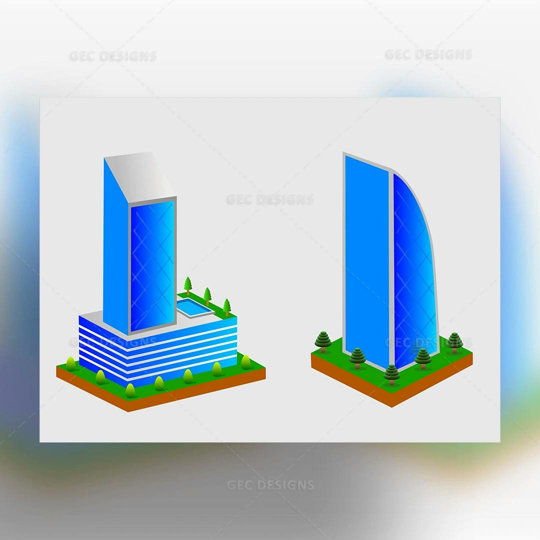 Isometric city-building model illustration #002
