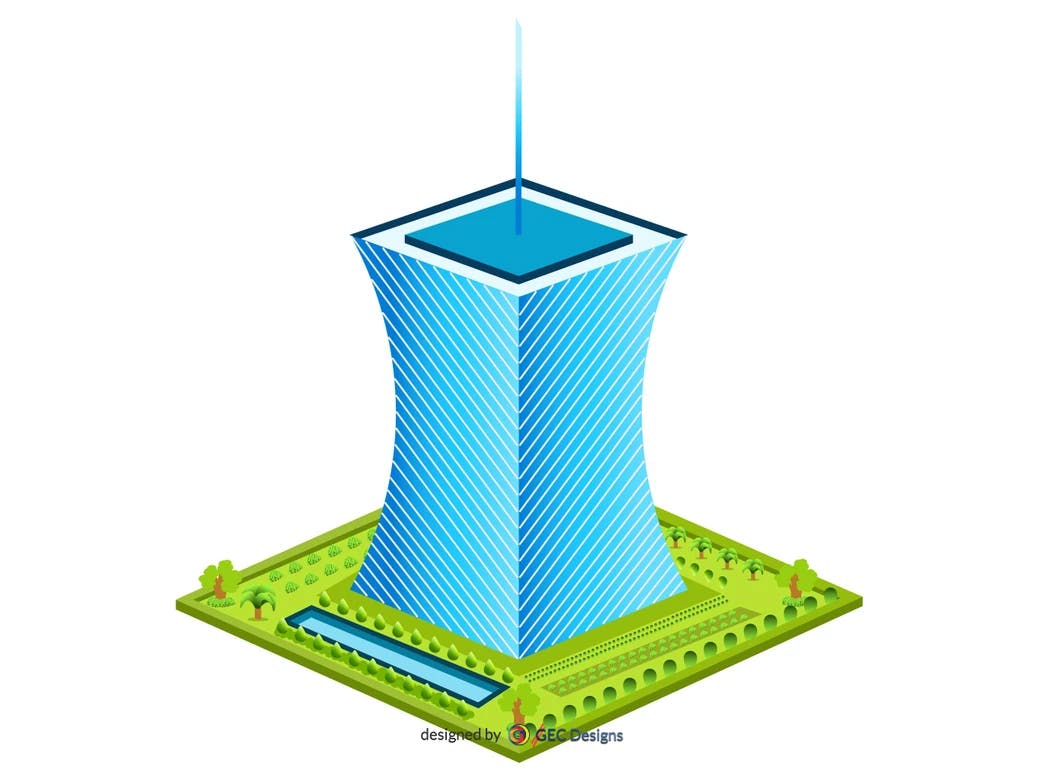 Single building with park 3D isometric illustration