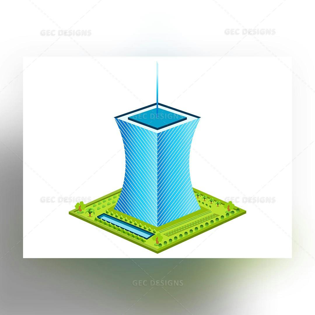 Single building with park 3D isometric illustration