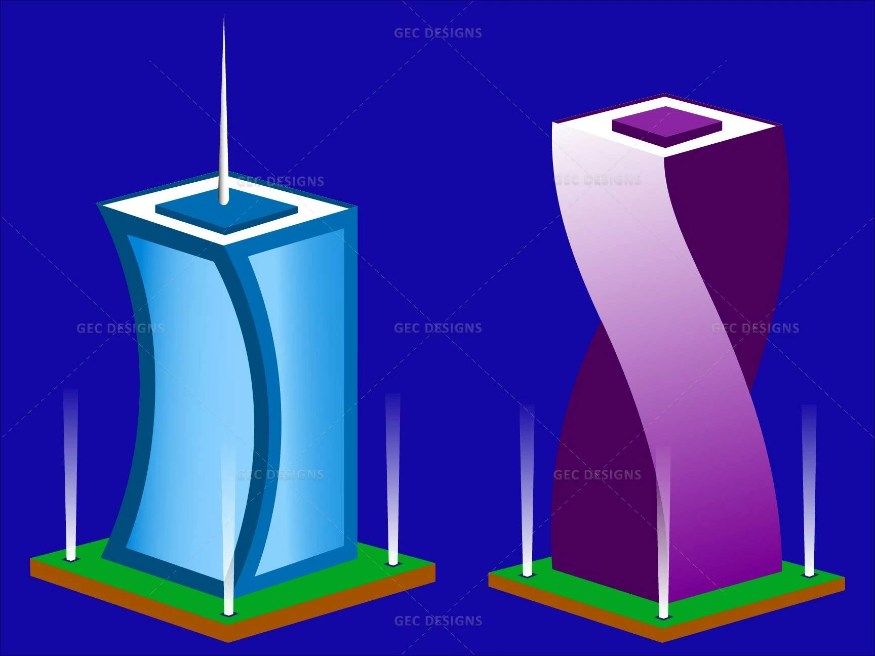 Skyscrapers in Perspective Isometric City Building Illustration