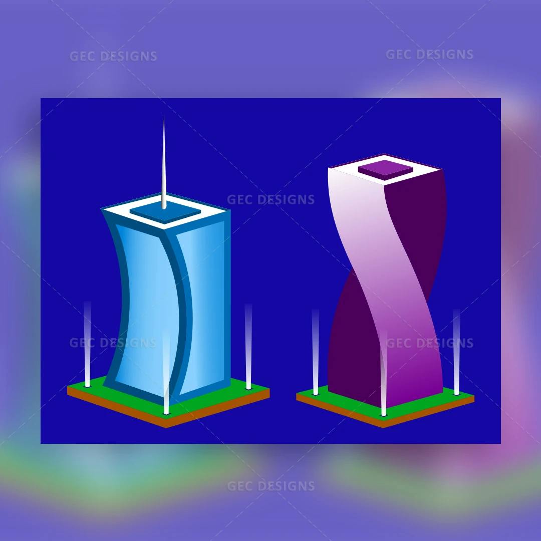 Skyscrapers in Perspective Isometric City Building Illustration
