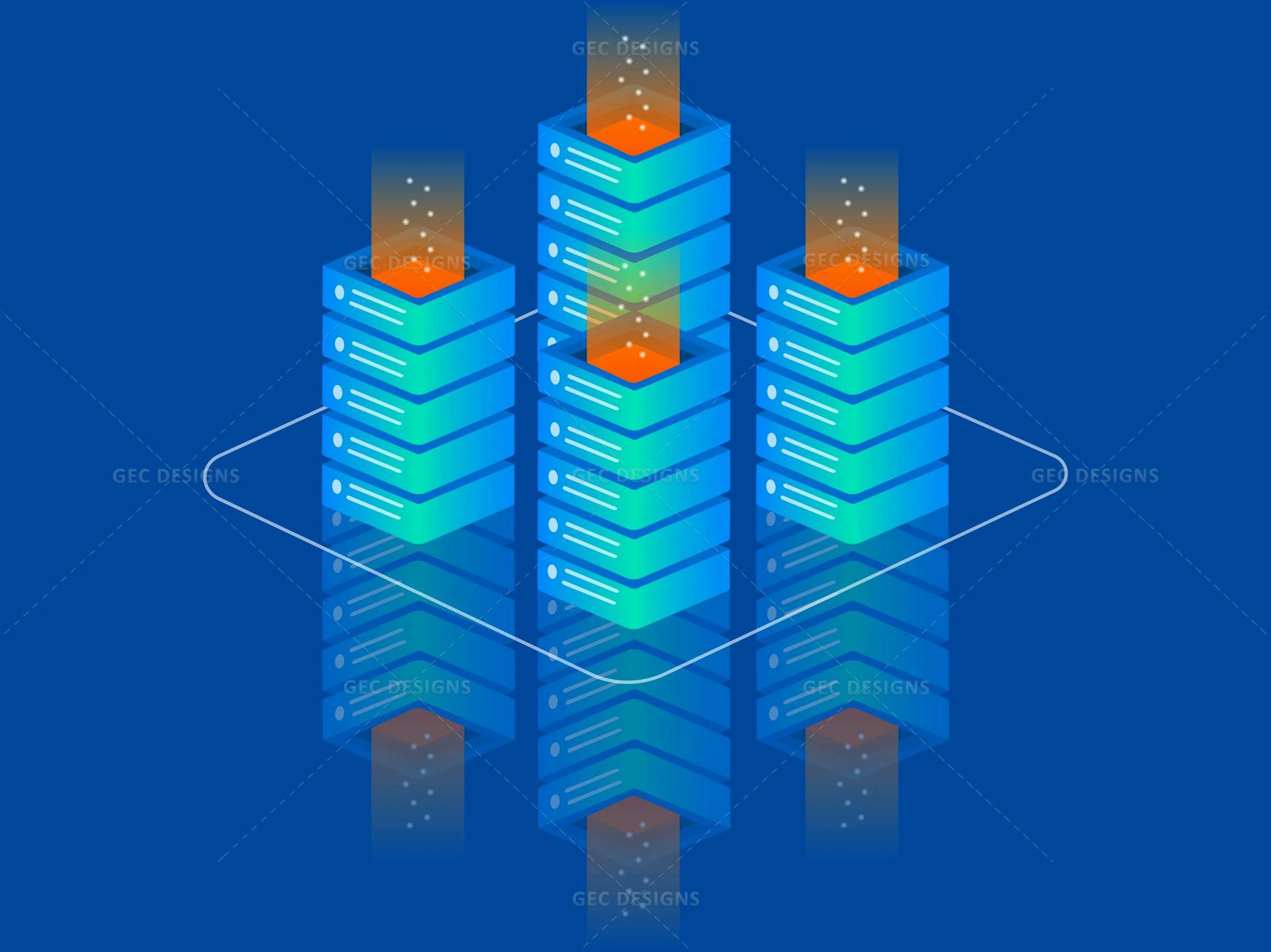 Vector Art of a Server Room and Big Data Processing Center