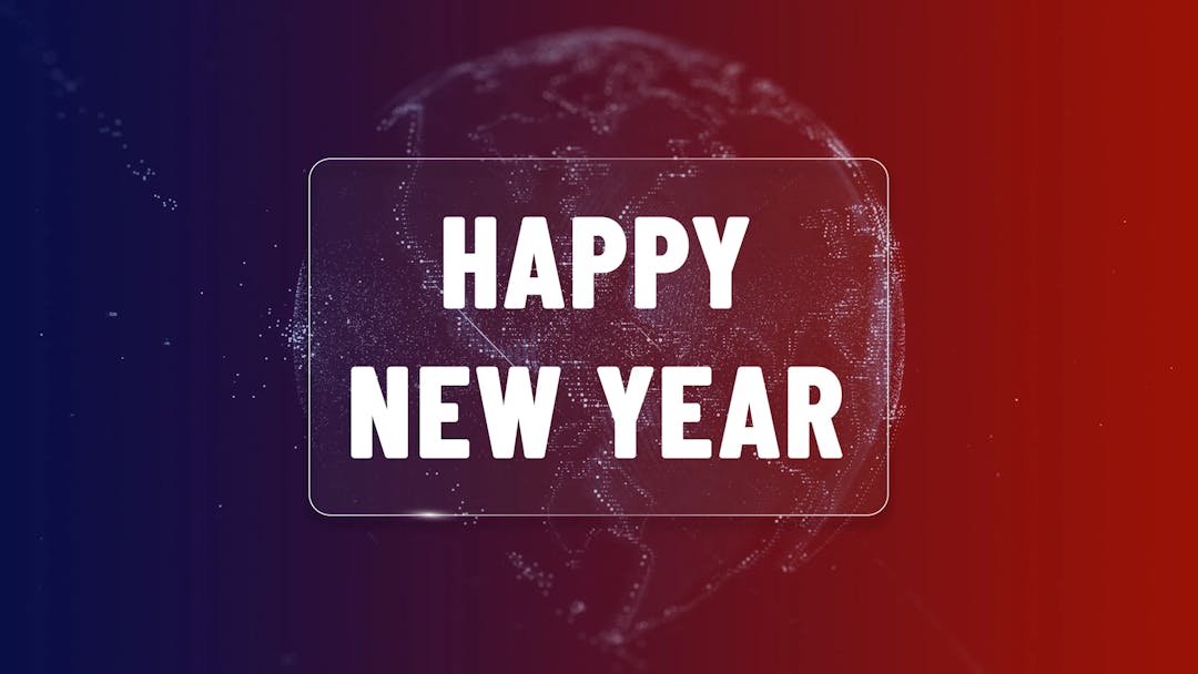 Happy new year text with a rotating globe background video