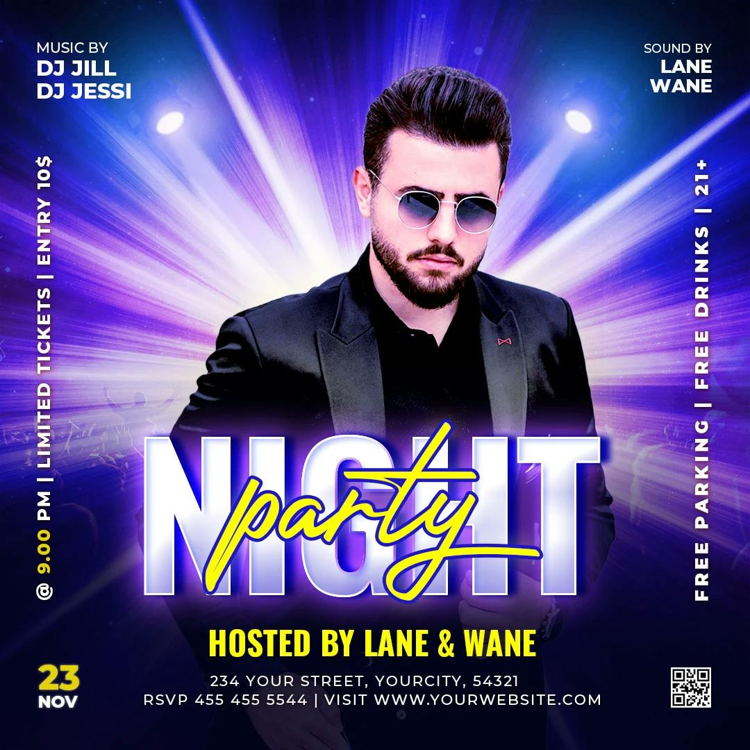 Night party animated poster template with Spark light background