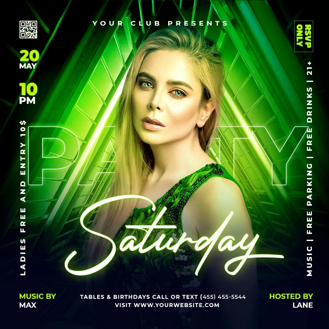 Saturday night party poster animated PSD template