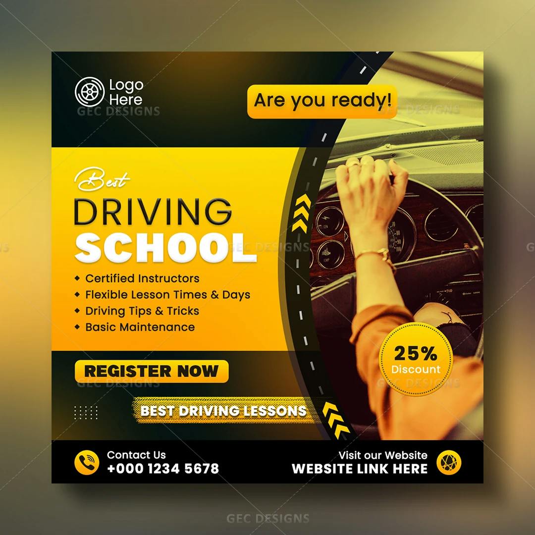 Driving school advertisement Instagram poster design