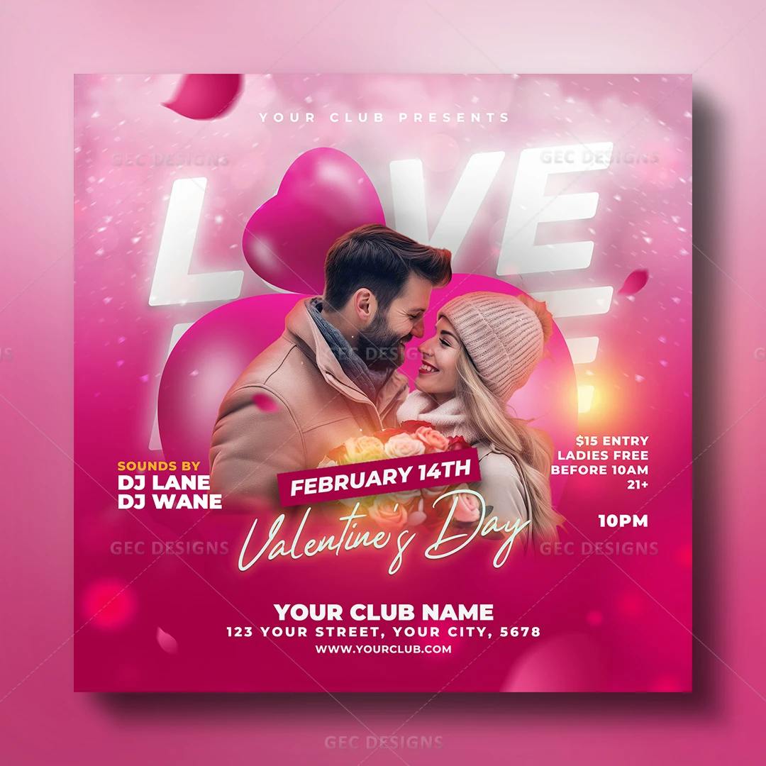 Pink Valentine's day party poster design