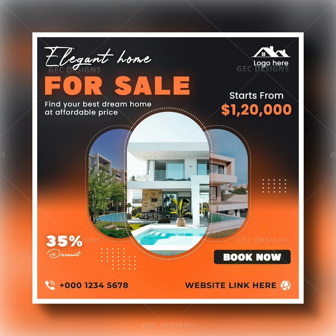 Real estate properties sales promotion social media poster Template