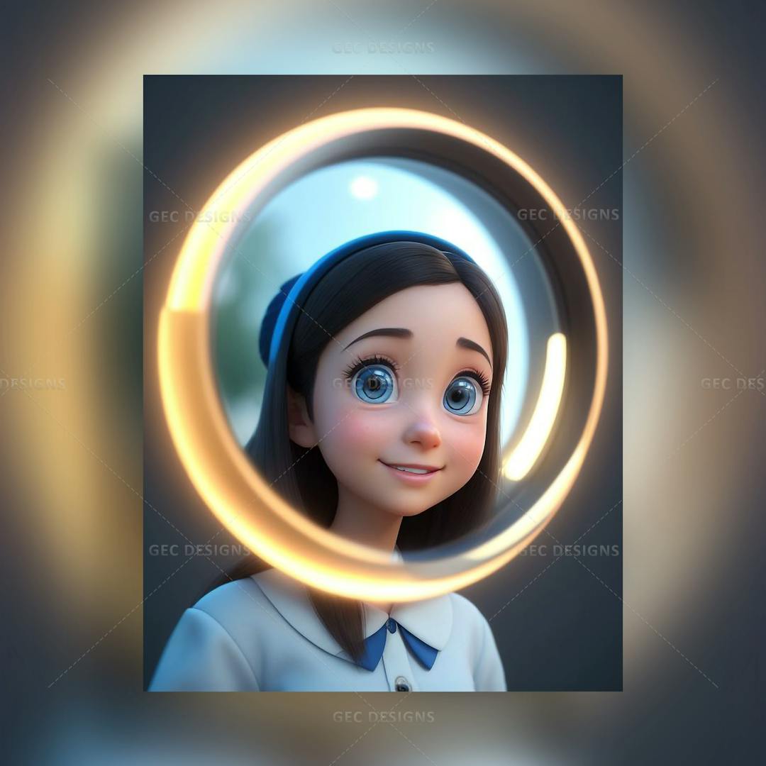 A Curious Daisy Looking through Large lense AI Generated Girl Image
