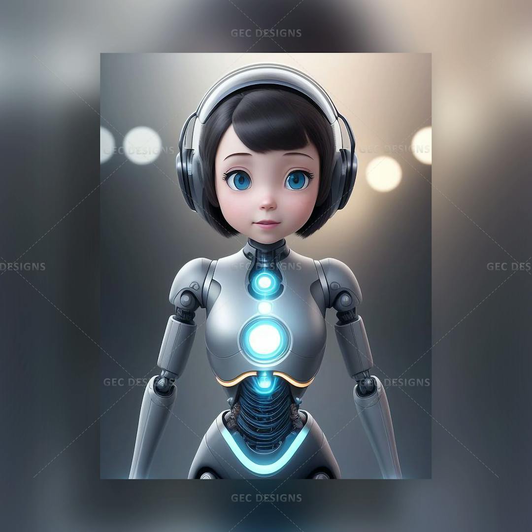 A Robot girl at a customer service center futuristic AI-generated image