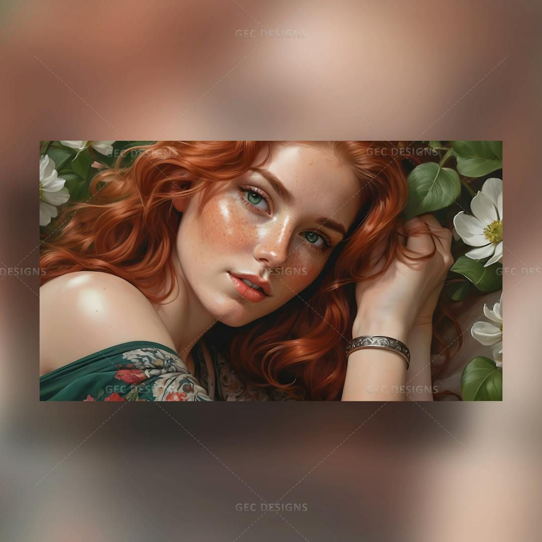 Caucasian woman in her early 20s with Wavy red hair AI-Generated image