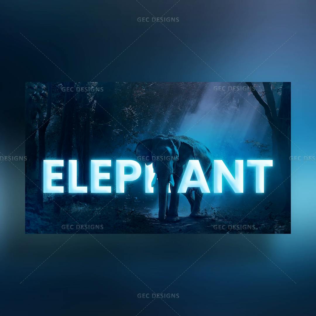 Dark forest with an elephant in glowing fonts background wallpaper