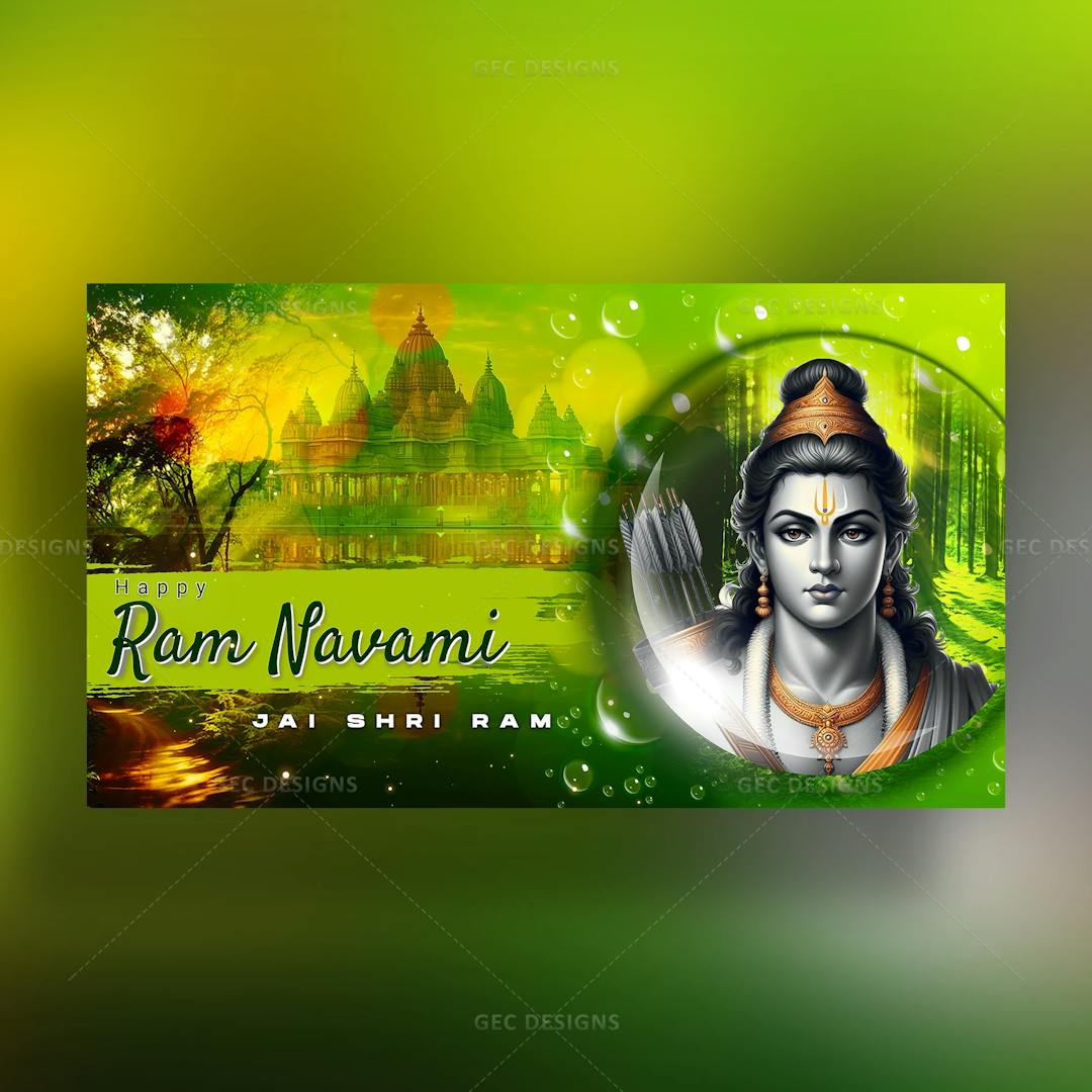 Jai Sri Ram with Ayodhya Ram Mandir background, happy Rama Navami wallpaper