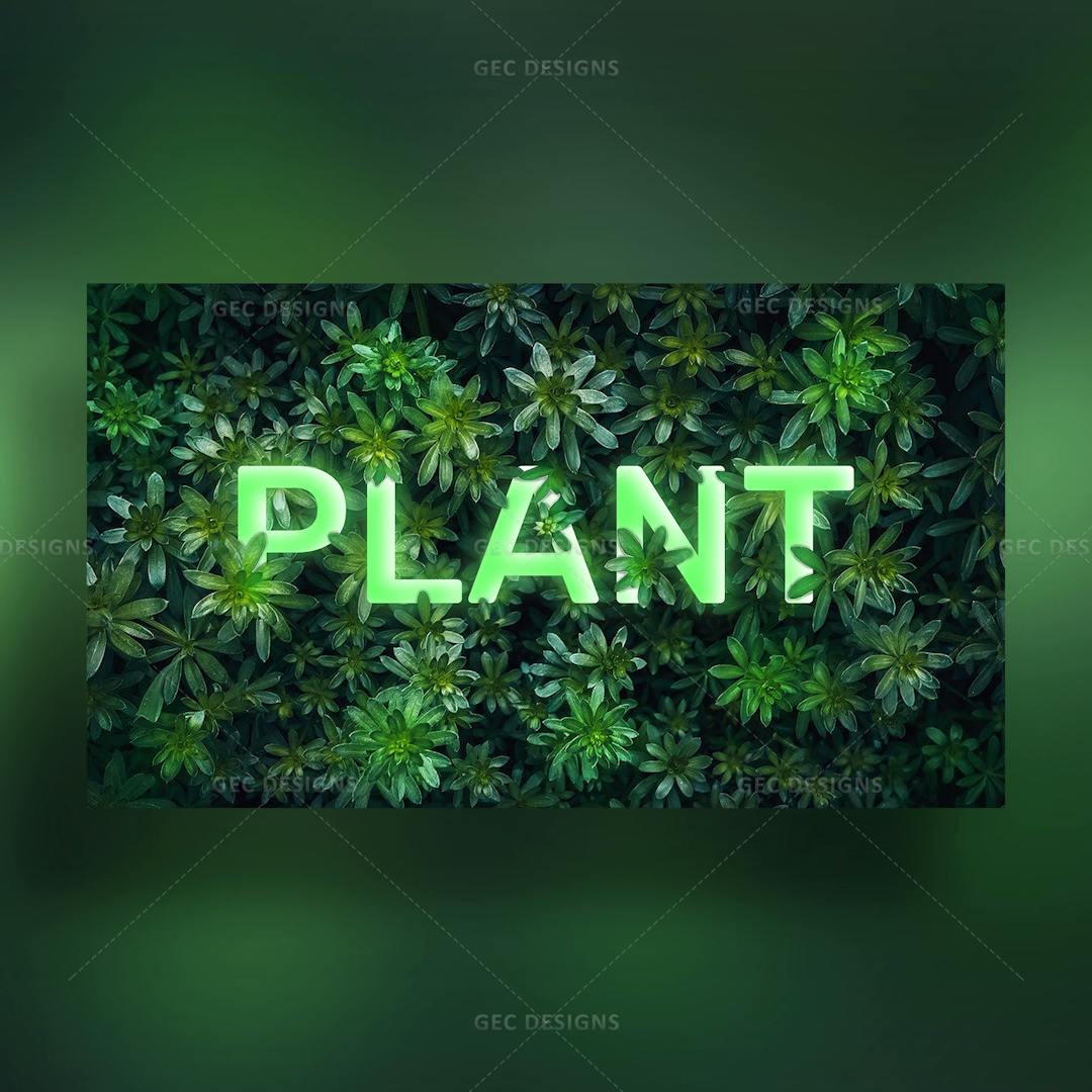 Tropical green background wallpaper with a word plant in glowing text effect