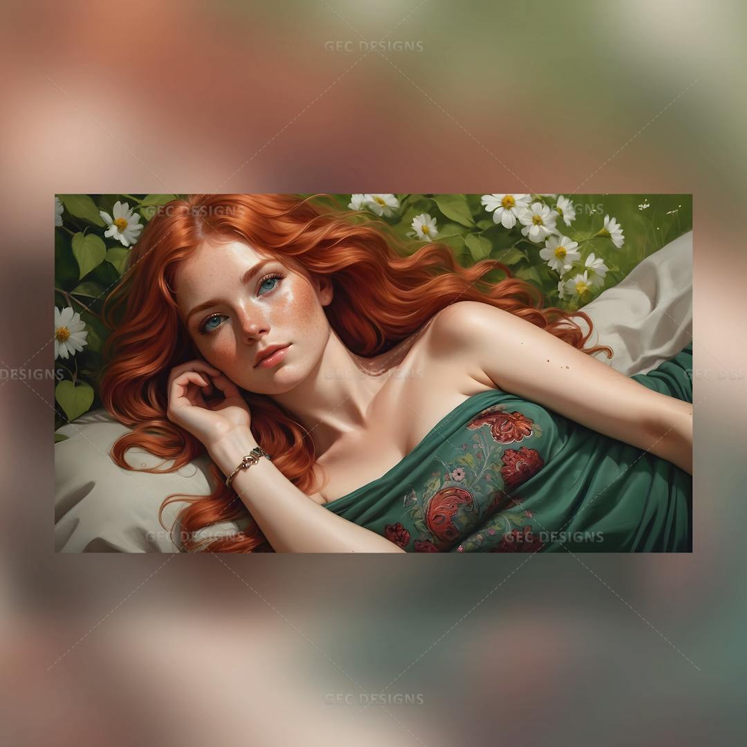 Young Caucasian woman with Wavy red hair AI-Generated image