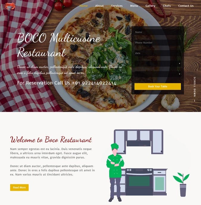 Boco free Restaurant Website Template