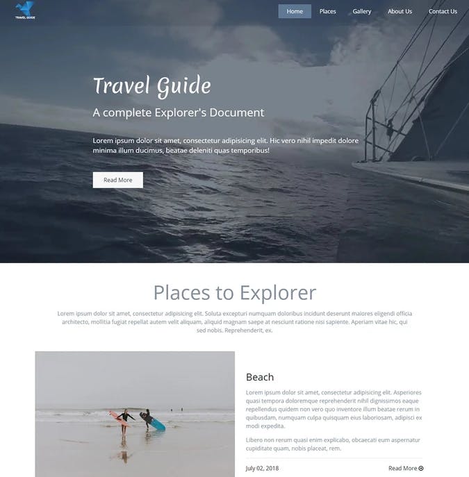 Travel Guide Blog one page Website Template