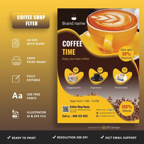 Delicious Coffee Shop Flyer Design Template